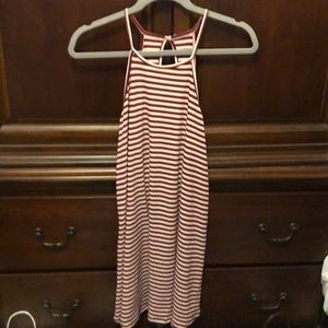 Red and White Striped High Neck Dress
